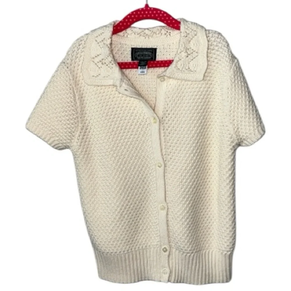 Polo Ralph Lauren Country Cream Ivory Knit Crochet Cardigan Sweater Size M 8/10